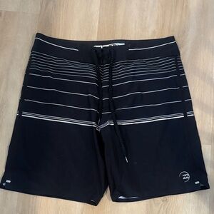 Billabong Black Swim Board Shorts with White Stripes